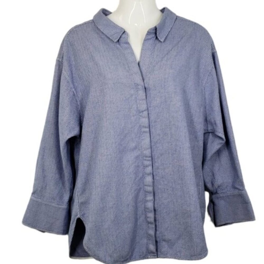 Dorothee Schumacher Loose Fitting Button Up Top Blue White Classic Size …